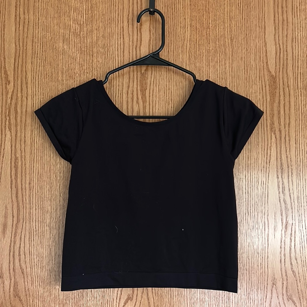 free people black short sleeve crop top